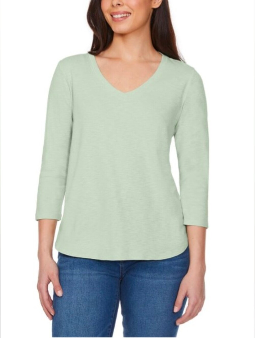 100% Cotton V-Neck 3/4 Sleeve Top